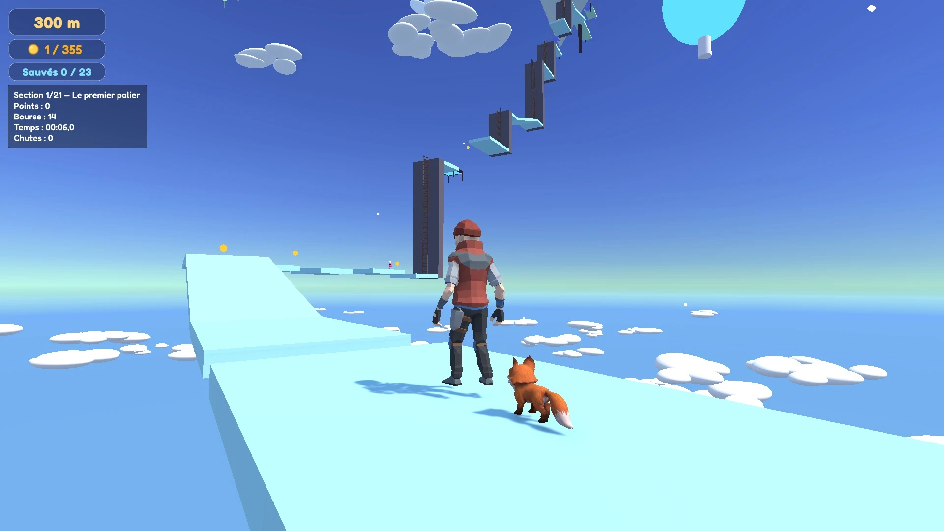 A climber and his fox facing the sky